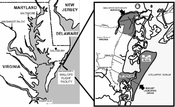 Locations of wallops flight facility